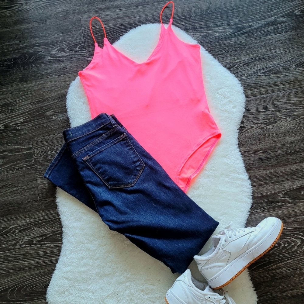 Gaze Bodysuit With Snap Closures In Neon Pink Sz S